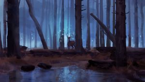 Preview wallpaper deer, forest, lake, magic, art