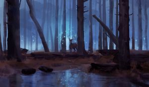 Preview wallpaper deer, forest, lake, magic, art