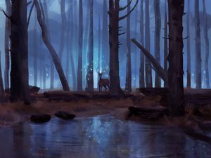 Preview wallpaper deer, forest, lake, magic, art