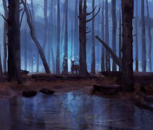 Preview wallpaper deer, forest, lake, magic, art