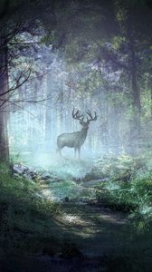 Preview wallpaper deer, forest, light, art, wildlife