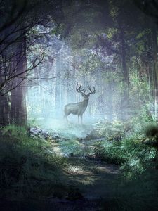 Preview wallpaper deer, forest, light, art, wildlife
