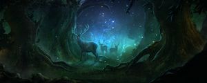 Preview wallpaper deer, forest, night, lights, magic