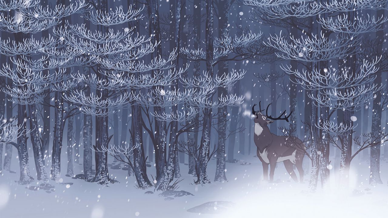 Wallpaper deer, forest, snow, art, wildlife