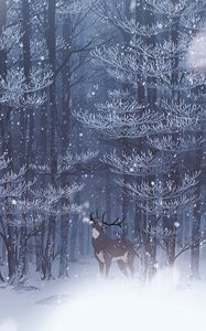 Preview wallpaper deer, forest, snow, art, wildlife