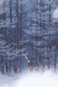 Preview wallpaper deer, forest, snow, art, wildlife
