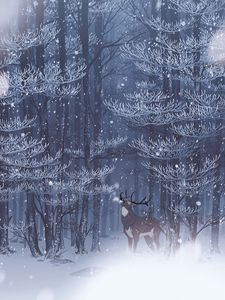 Preview wallpaper deer, forest, snow, art, wildlife