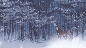 Preview wallpaper deer, forest, snow, art, wildlife
