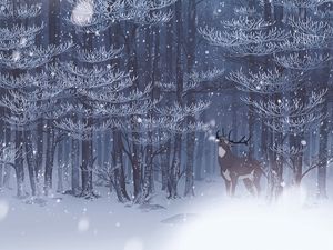 Preview wallpaper deer, forest, snow, art, wildlife