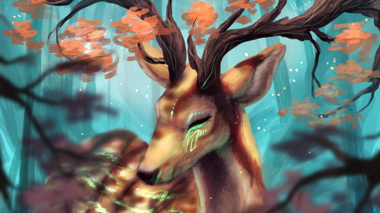 Wallpaper deer, horns, branches, art