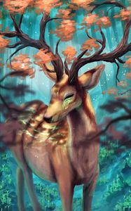Preview wallpaper deer, horns, branches, art