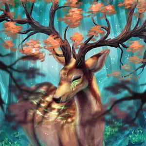 Preview wallpaper deer, horns, branches, art