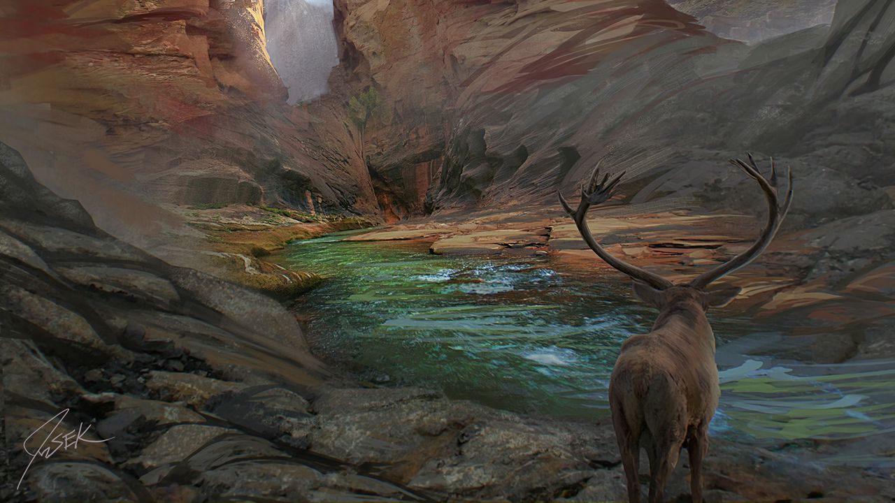 Wallpaper deer, horns, fantasy, landscape, art