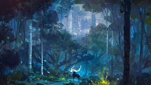 Preview wallpaper deer, horns, fantasy, castle, landscape, art