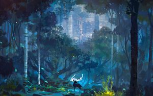 Preview wallpaper deer, horns, fantasy, castle, landscape, art