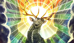 Preview wallpaper deer, horns, halo, wings, art
