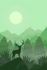 Preview wallpaper deer, horns, moon, art