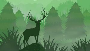 Preview wallpaper deer, horns, moon, art