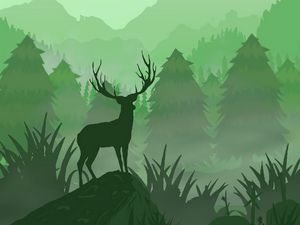 Preview wallpaper deer, horns, moon, art