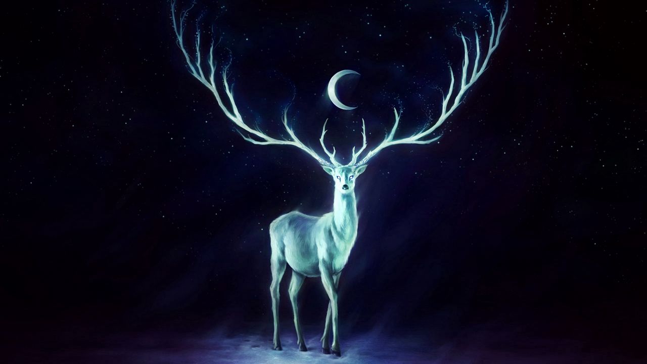 Wallpaper deer, horns, moon, stars