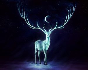 Preview wallpaper deer, horns, moon, stars