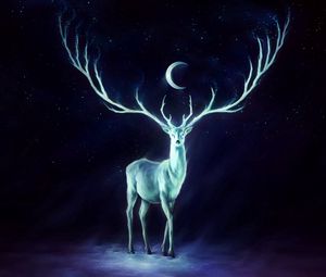 Preview wallpaper deer, horns, moon, stars