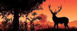 Preview wallpaper deer, horns, sunset, silhouette