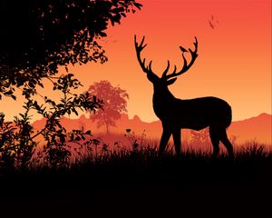 Preview wallpaper deer, horns, sunset, silhouette