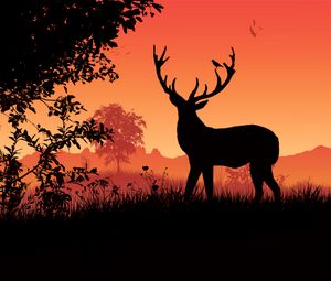 Preview wallpaper deer, horns, sunset, silhouette