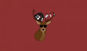 Preview wallpaper deer, minimalism, camera, record, audio cassette, yo-yo, vector, retro
