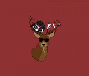 Preview wallpaper deer, minimalism, camera, record, audio cassette, yo-yo, vector, retro