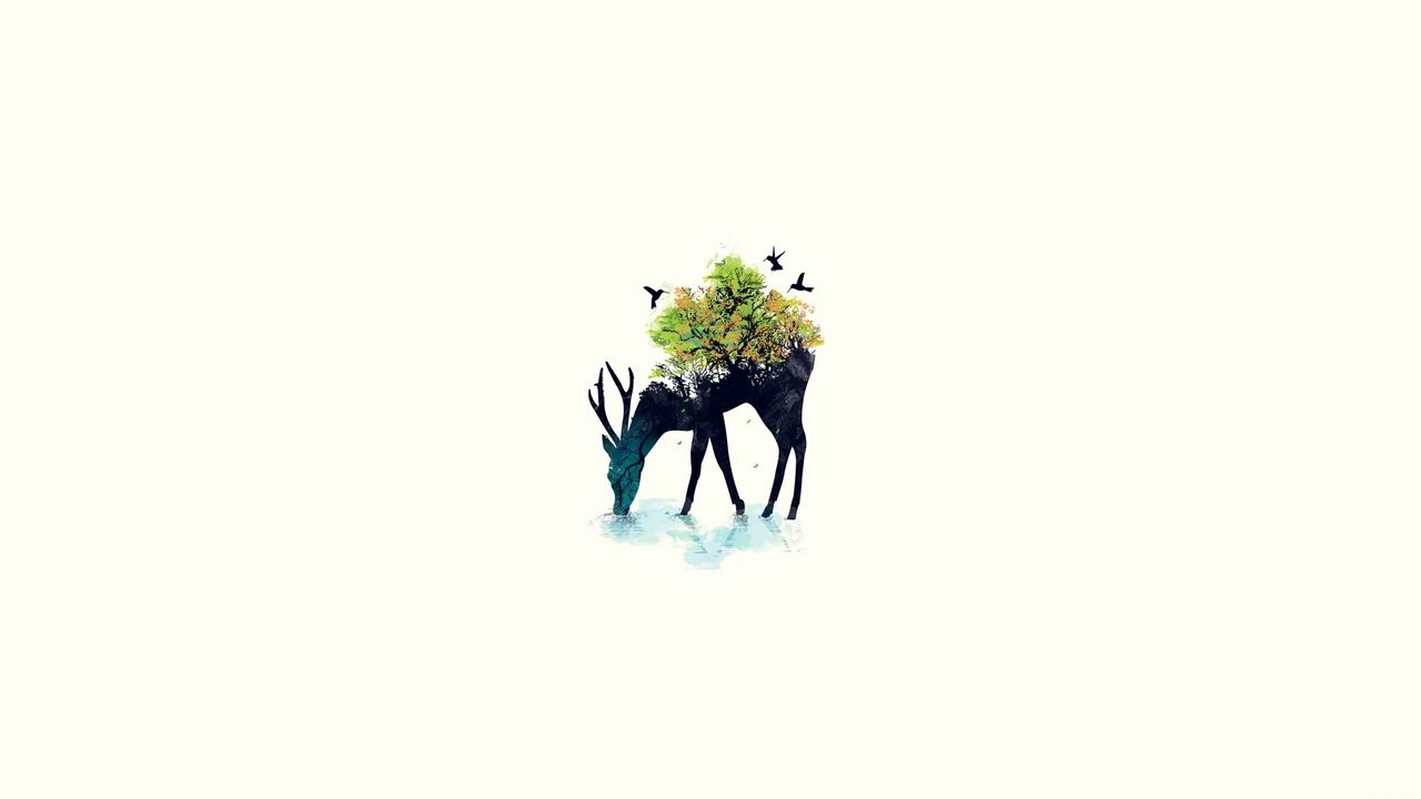 Wallpaper deer, minimalism, vector, background, nature