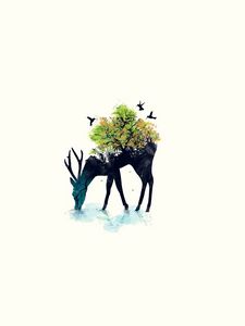 Preview wallpaper deer, minimalism, vector, background, nature