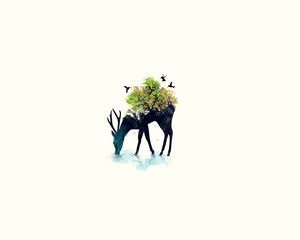 Preview wallpaper deer, minimalism, vector, background, nature