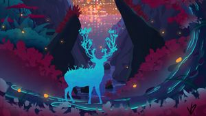 Preview wallpaper deer, mutant, art, future, city, nature