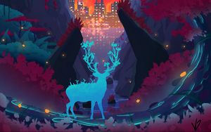 Preview wallpaper deer, mutant, art, future, city, nature