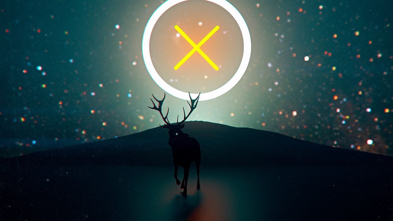 Wallpaper deer, neon, circle, glare, light, art