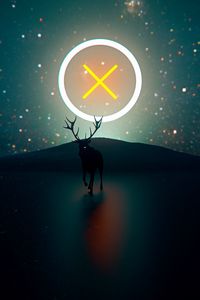 Preview wallpaper deer, neon, circle, glare, light, art
