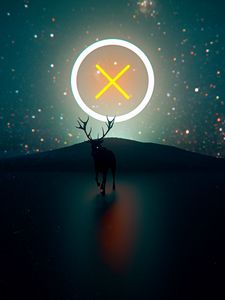 Preview wallpaper deer, neon, circle, glare, light, art