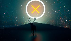 Preview wallpaper deer, neon, circle, glare, light, art