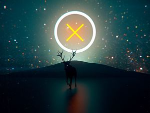 Preview wallpaper deer, neon, circle, glare, light, art