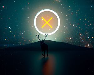 Preview wallpaper deer, neon, circle, glare, light, art