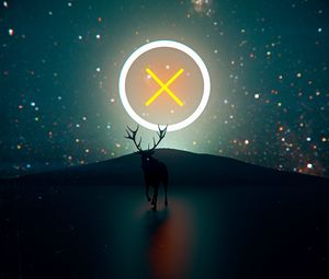 Preview wallpaper deer, neon, circle, glare, light, art