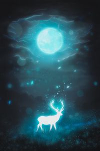 Preview wallpaper deer, night, moon, glow, glare