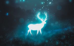 Preview wallpaper deer, night, moon, glow, glare