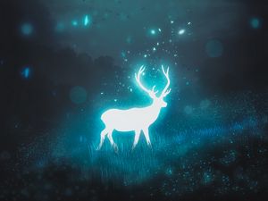 Preview wallpaper deer, night, moon, glow, glare