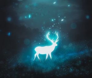 Preview wallpaper deer, night, moon, glow, glare