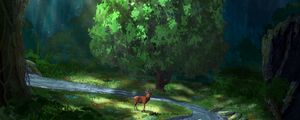 Preview wallpaper deer, river, forest, art