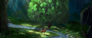 Preview wallpaper deer, river, forest, art