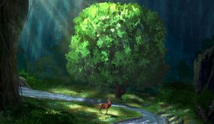 Preview wallpaper deer, river, forest, art